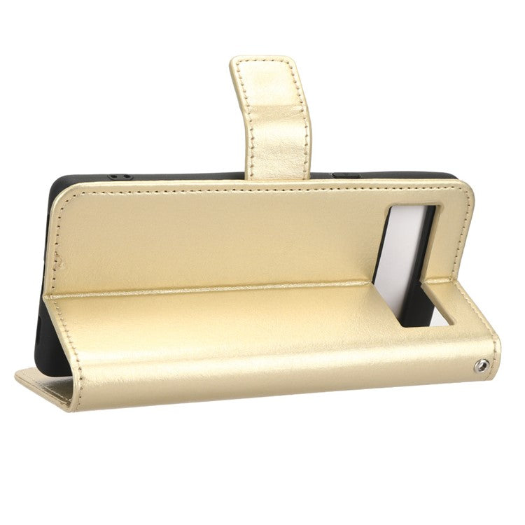 For Google Pixel 7a PU Leather Flip Phone Cover Crazy Horse Texture Wallet Phone Stand Case with Strap - Gold