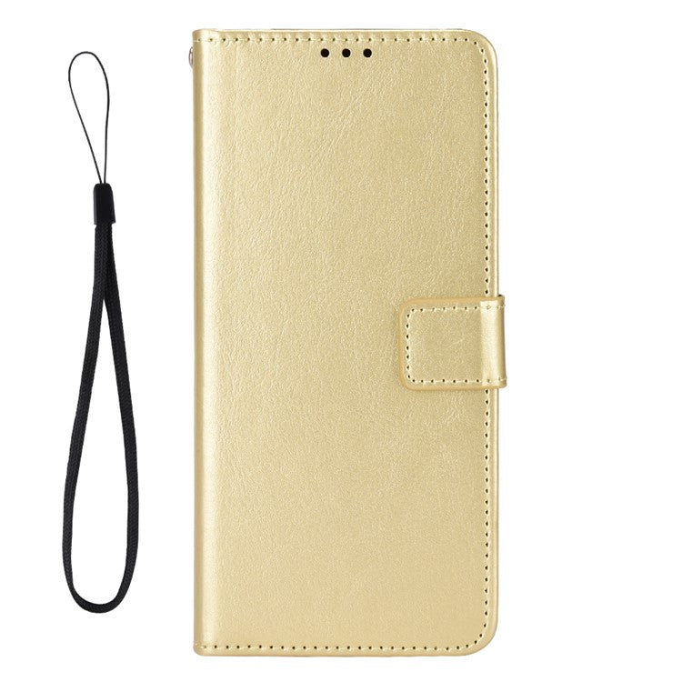 For Google Pixel 7a PU Leather Flip Phone Cover Crazy Horse Texture Wallet Phone Stand Case with Strap - Gold