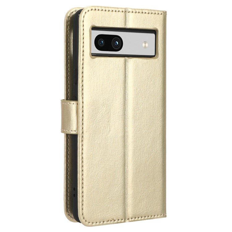For Google Pixel 7a PU Leather Flip Phone Cover Crazy Horse Texture Wallet Phone Stand Case with Strap - Gold
