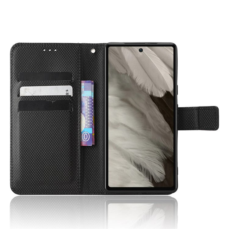 For Google Pixel 7a Mobile Phone Shell Wallet Stand Phone Case Diamond Texture PU Leather Phone Cover - Black
