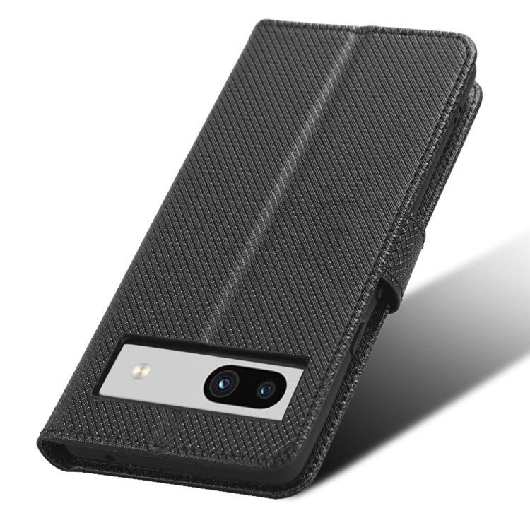 For Google Pixel 7a Mobile Phone Shell Wallet Stand Phone Case Diamond Texture PU Leather Phone Cover - Black