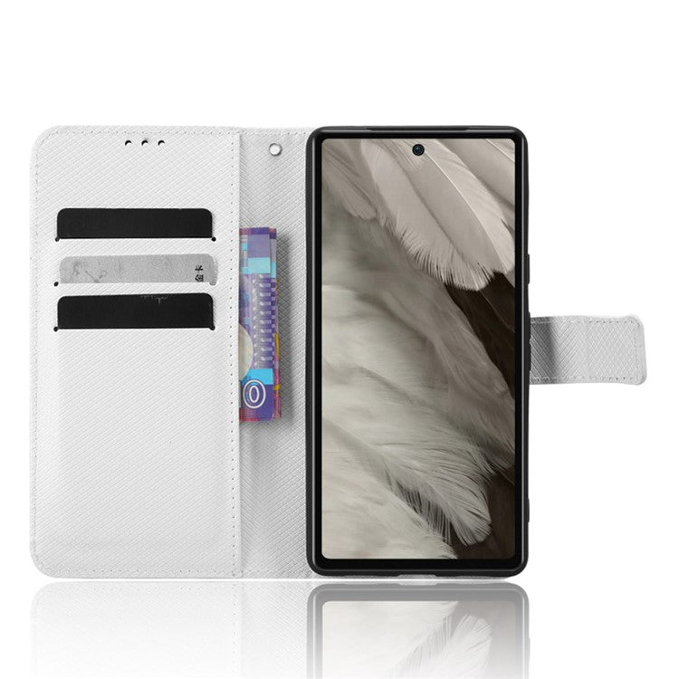 For Google Pixel 7a Mobile Phone Shell Wallet Stand Phone Case Diamond Texture PU Leather Phone Cover - White