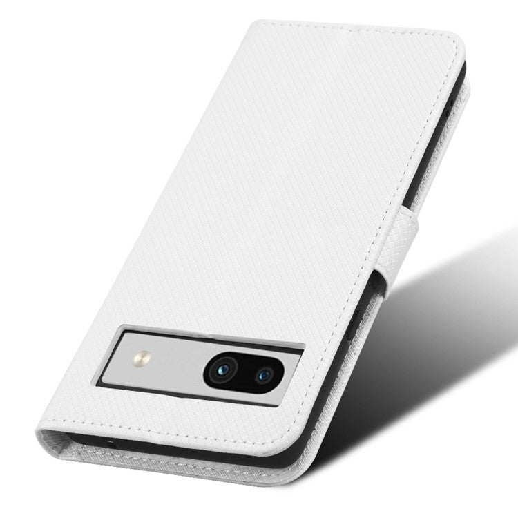 For Google Pixel 7a Mobile Phone Shell Wallet Stand Phone Case Diamond Texture PU Leather Phone Cover - White