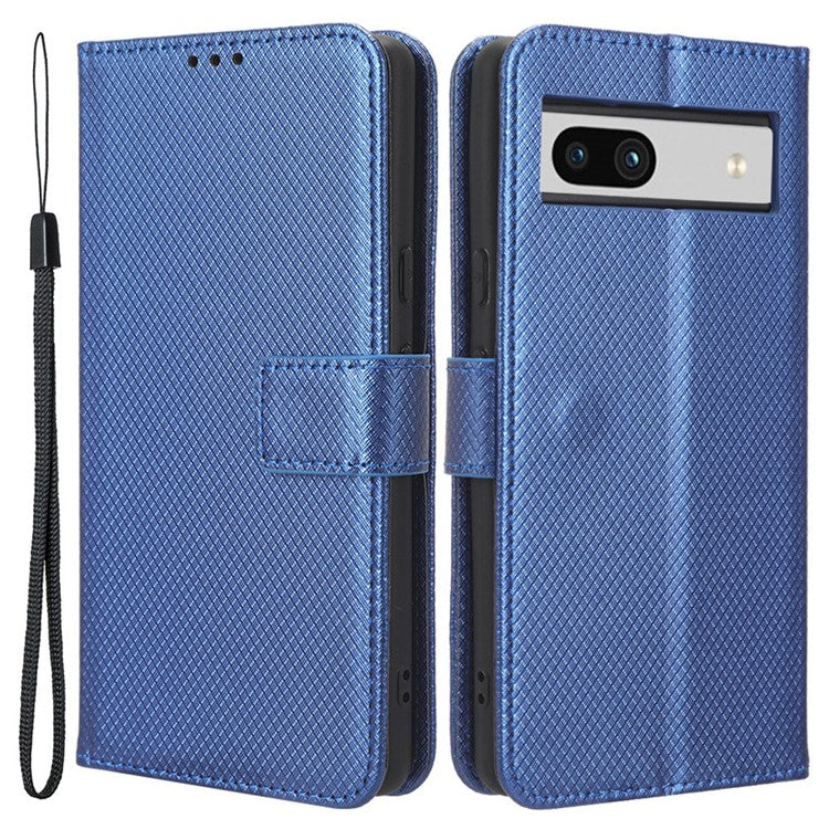 For Google Pixel 7a Mobile Phone Shell Wallet Stand Phone Case Diamond Texture PU Leather Phone Cover - Blue