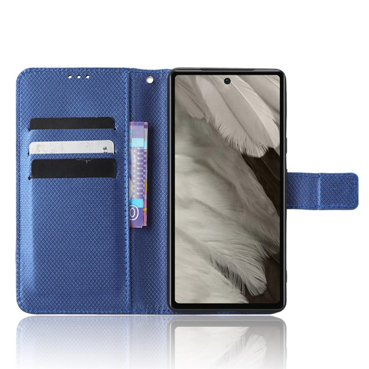 For Google Pixel 7a Mobile Phone Shell Wallet Stand Phone Case Diamond Texture PU Leather Phone Cover - Blue