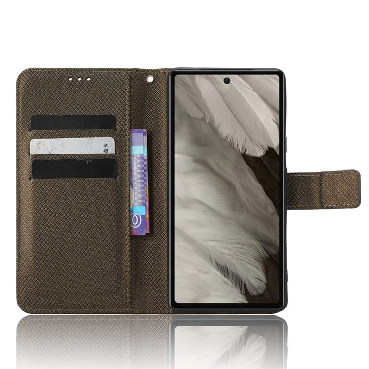 For Google Pixel 7a Mobile Phone Shell Wallet Stand Phone Case Diamond Texture PU Leather Phone Cover - Brown