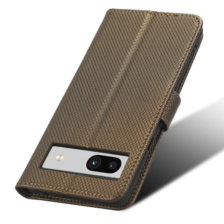 For Google Pixel 7a Mobile Phone Shell Wallet Stand Phone Case Diamond Texture PU Leather Phone Cover - Brown