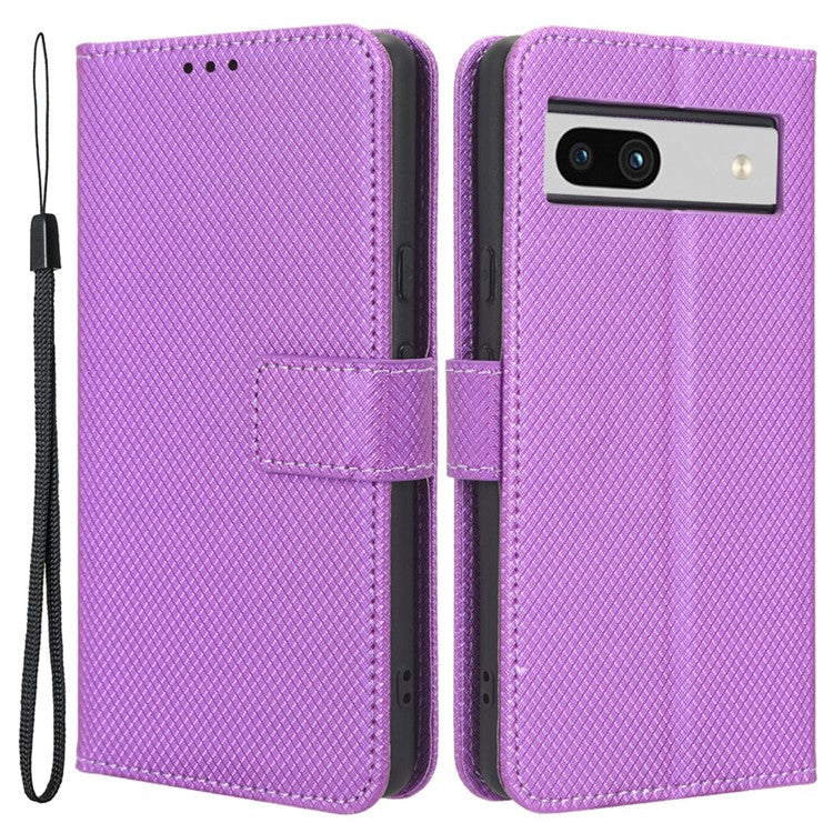 For Google Pixel 7a Mobile Phone Shell Wallet Stand Phone Case Diamond Texture PU Leather Phone Cover - Purple