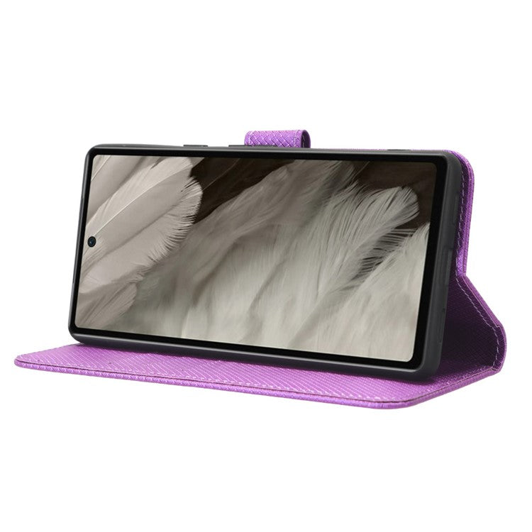 For Google Pixel 7a Mobile Phone Shell Wallet Stand Phone Case Diamond Texture PU Leather Phone Cover - Purple