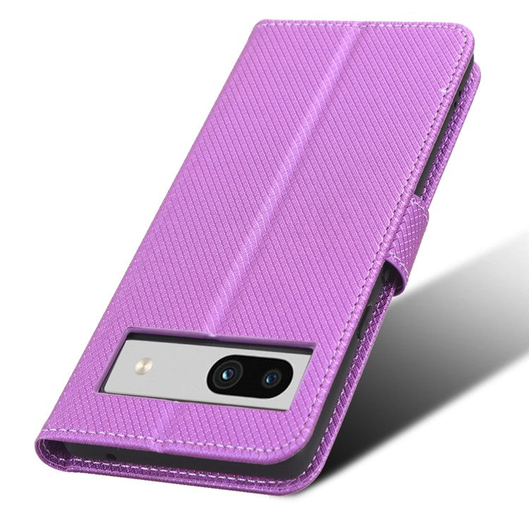For Google Pixel 7a Mobile Phone Shell Wallet Stand Phone Case Diamond Texture PU Leather Phone Cover - Purple