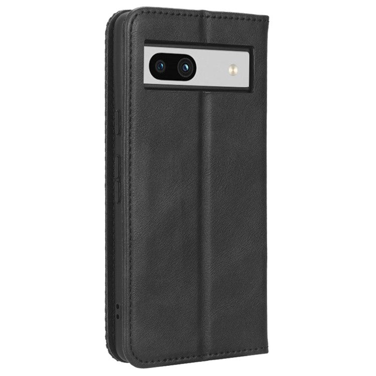 For Google Pixel 7a Supporting Stand Wallet Retro Texture Phone Case Drop-proof PU Leather Cellphone Cover - Black