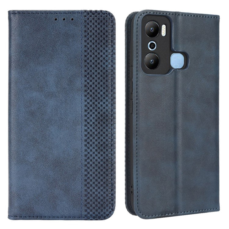 For Infinix Hot 20 Play 4G TPU+PU Leather Stand Wallet Phone Cover Retro Texture Anti-Scratch Phone Case - Blue