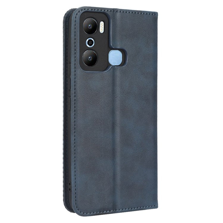 For Infinix Hot 20 Play 4G TPU+PU Leather Stand Wallet Phone Cover Retro Texture Anti-Scratch Phone Case - Blue