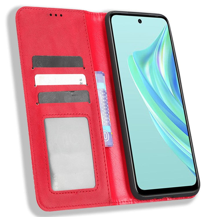 For Infinix Hot 20 Play 4G TPU+PU Leather Stand Wallet Phone Cover Retro Texture Anti-Scratch Phone Case - Red