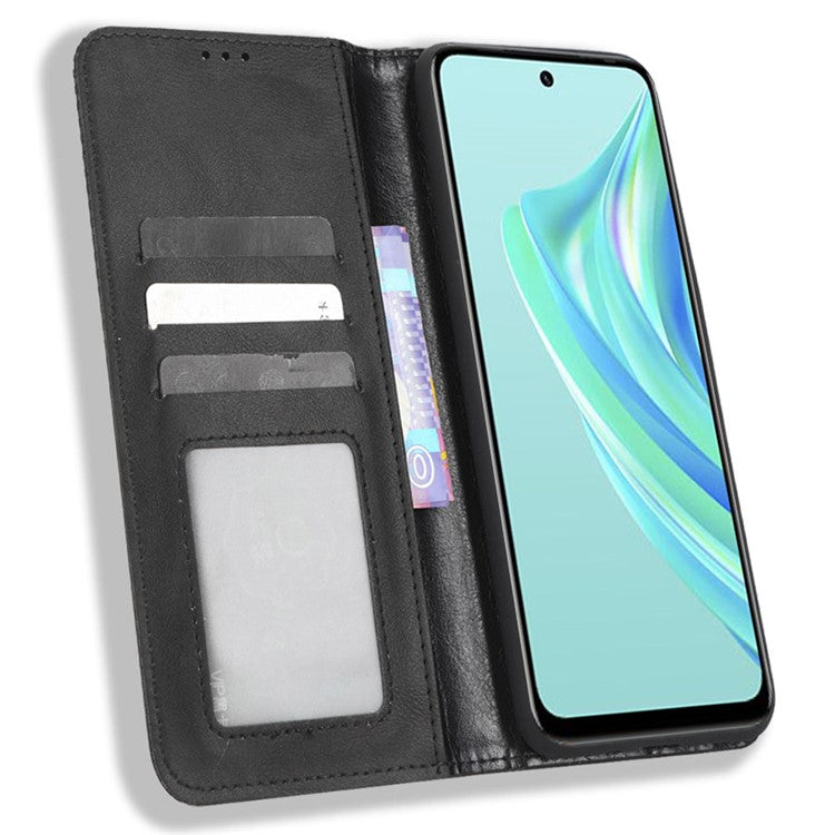 For Infinix Hot 20 Play 4G TPU+PU Leather Stand Wallet Phone Cover Retro Texture Anti-Scratch Phone Case - Black