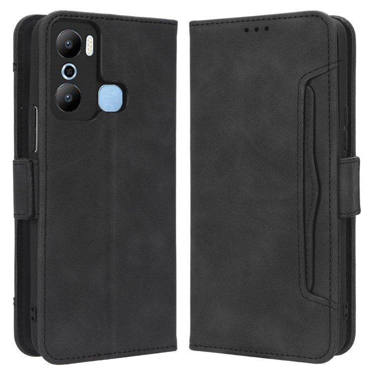 For Infinix Hot 20 Play 4G PU Leather Phone Cover Multiple Card Slots Stand Wallet Protective Phone Case - Black