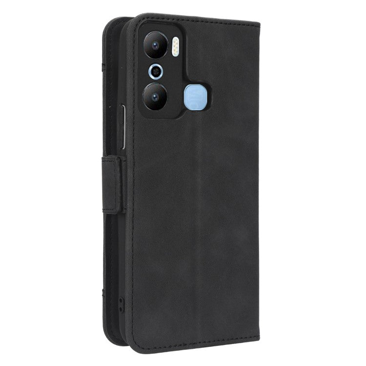 For Infinix Hot 20 Play 4G PU Leather Phone Cover Multiple Card Slots Stand Wallet Protective Phone Case - Black