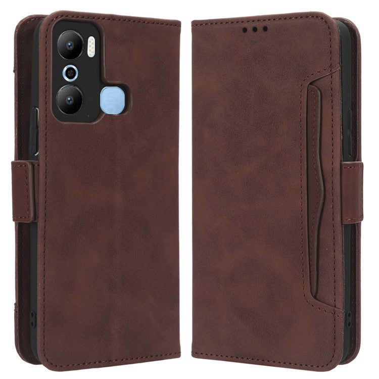 For Infinix Hot 20 Play 4G PU Leather Phone Cover Multiple Card Slots Stand Wallet Protective Phone Case - Brown