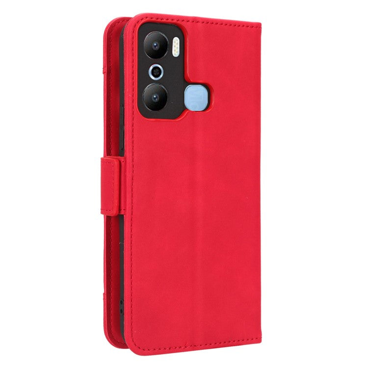For Infinix Hot 20 Play 4G PU Leather Phone Cover Multiple Card Slots Stand Wallet Protective Phone Case - Red