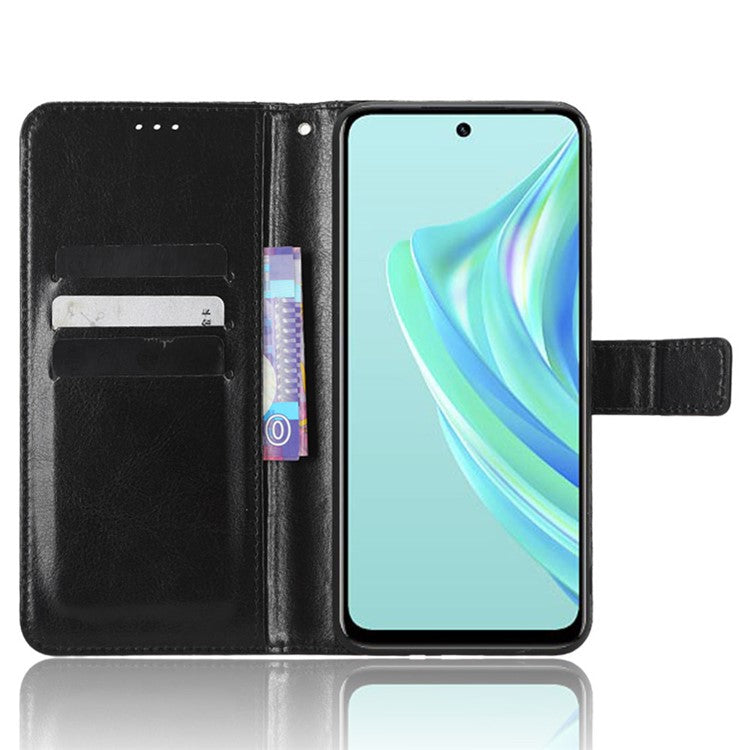 Crazy Horse Texture Phone Case for Infinix Hot 20 Play 4G Wallet Stand PU Leather Phone Cover with Strap - Black