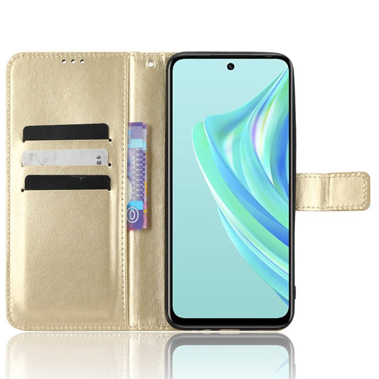Crazy Horse Texture Phone Case for Infinix Hot 20 Play 4G Wallet Stand PU Leather Phone Cover with Strap - Gold