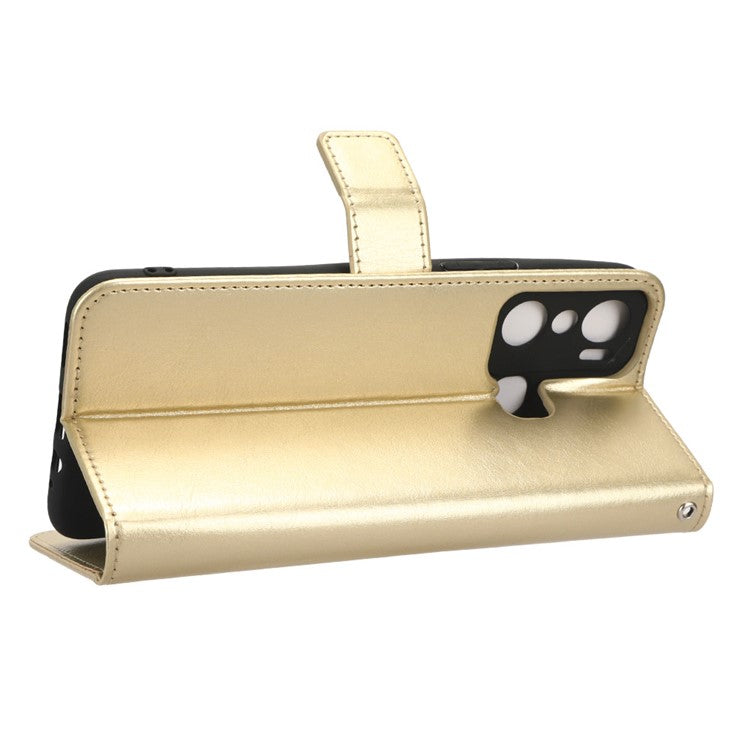 Crazy Horse Texture Phone Case for Infinix Hot 20 Play 4G Wallet Stand PU Leather Phone Cover with Strap - Gold