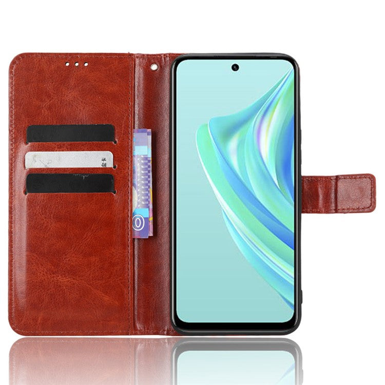 Crazy Horse Texture Phone Case for Infinix Hot 20 Play 4G Wallet Stand PU Leather Phone Cover with Strap - Brown
