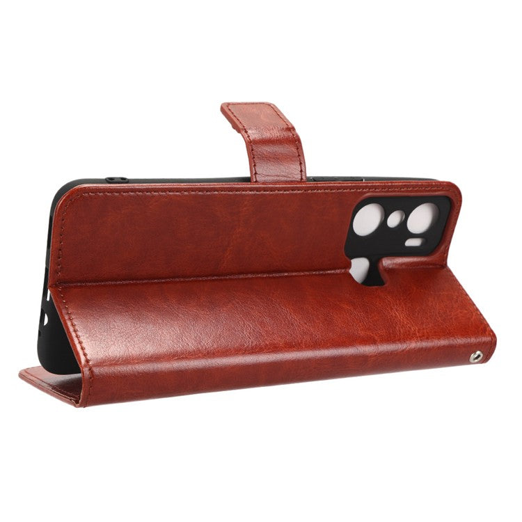 Crazy Horse Texture Phone Case for Infinix Hot 20 Play 4G Wallet Stand PU Leather Phone Cover with Strap - Brown