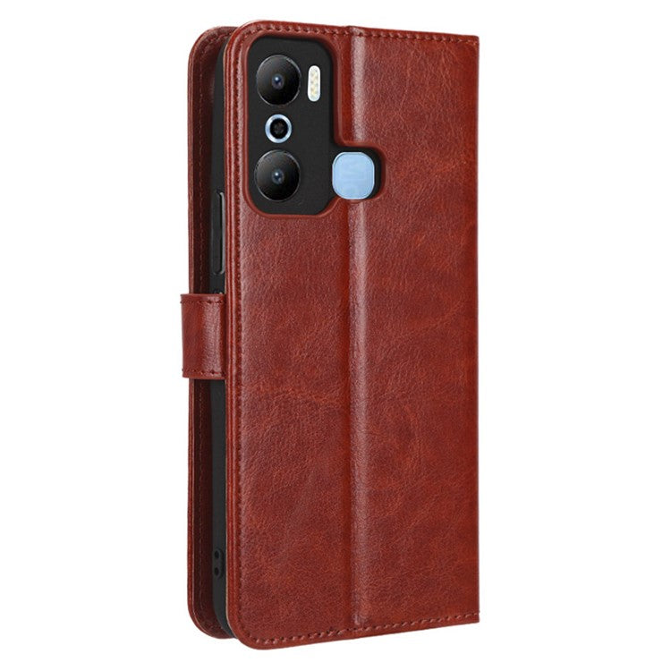 Crazy Horse Texture Phone Case for Infinix Hot 20 Play 4G Wallet Stand PU Leather Phone Cover with Strap - Brown