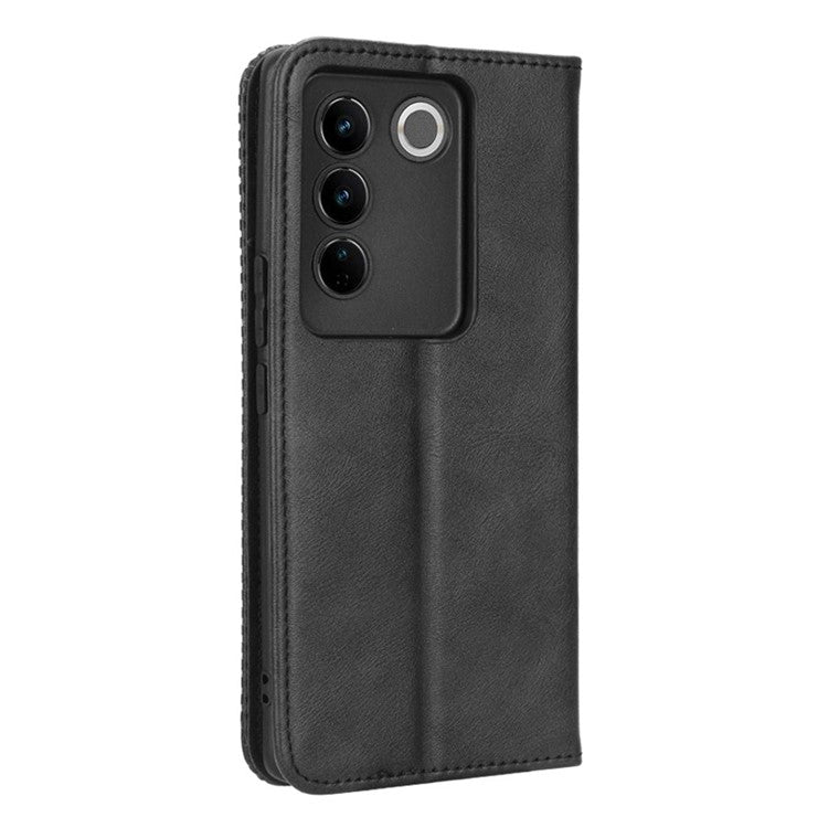 For vivo S16 / S16 Pro / V27 / V27 Pro Phone Leather Case Retro Texture Wallet Mobile Phone Cover - Black