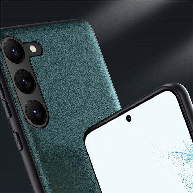 For Samsung Galaxy S23 Anti-Fingerprint Phone Case Slim-Fit PU Leather+TPU+PC Hybrid Anti-slip Phone Cover - Green