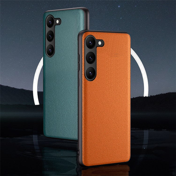 For Samsung Galaxy S23 Anti-Fingerprint Phone Case Slim-Fit PU Leather+TPU+PC Hybrid Anti-slip Phone Cover - Green