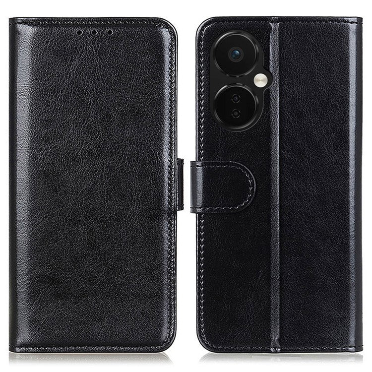For OnePlus Nord CE 3 Lite 5G / Nord N30 5G PU Leather Phone Case Crazy Horse Texture Stand Wallet Phone Cover - Black