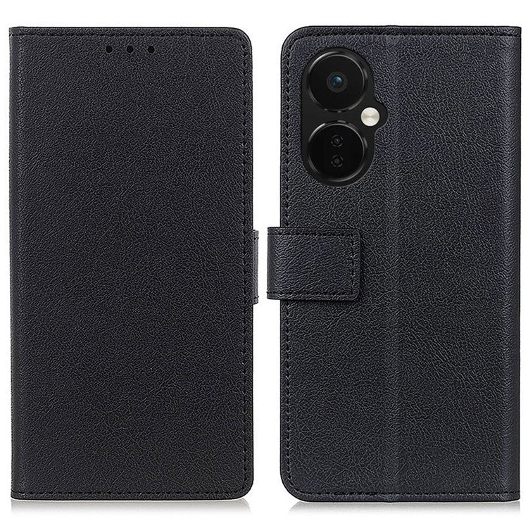 For OnePlus Nord CE 3 Lite 5G / Nord N30 5G Anti-scratch Wallet Cover Fine Textured Leather Cell Phone Stand Case - Black