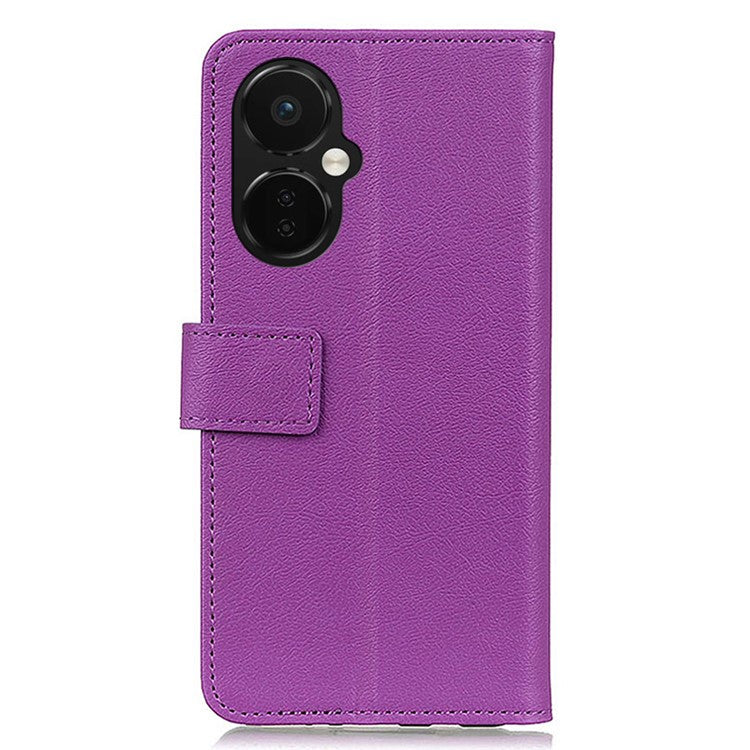 For OnePlus Nord CE 3 Lite 5G / Nord N30 5G Anti-scratch Wallet Cover Fine Textured Leather Cell Phone Stand Case - Purple