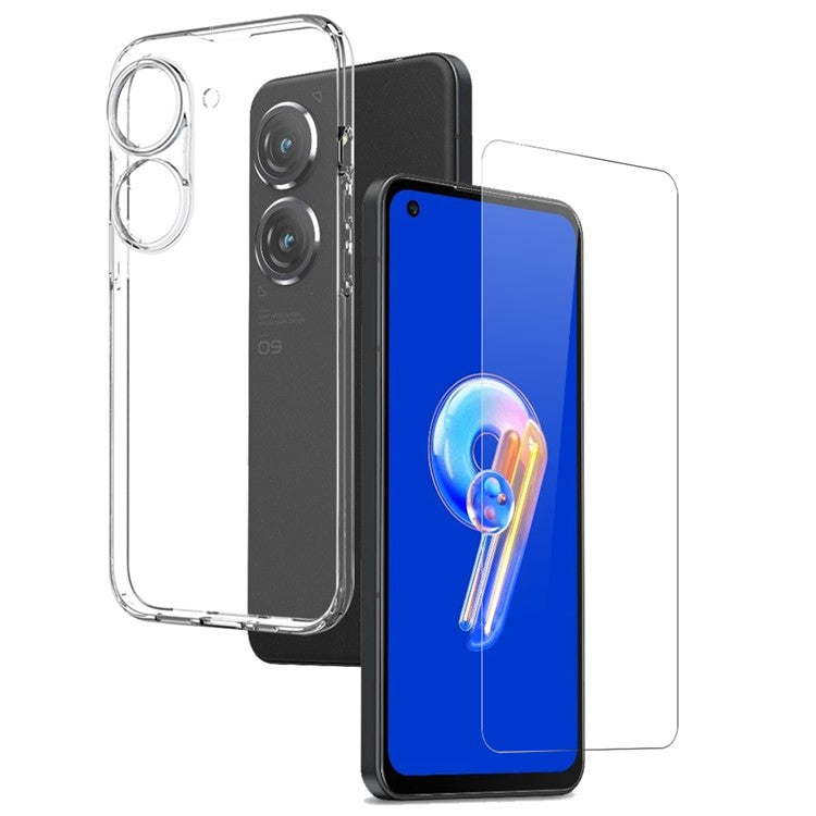 NORTHJO For Asus Zenfone 9 5G Phone Case TPU Cover + HD Clear Tempered Glass Screen Protector - Transparent