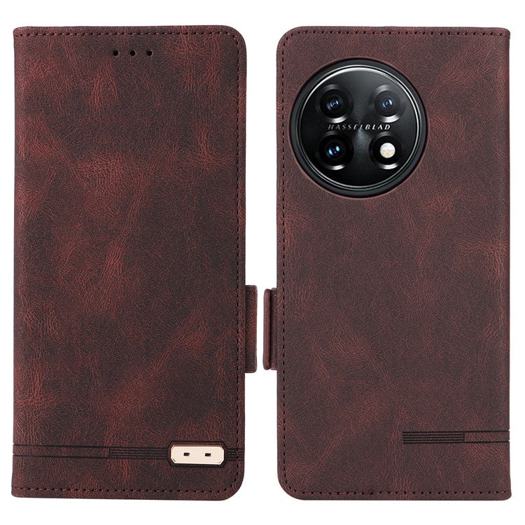 For OnePlus 11 5G Flip Cell Phone Cover Hardware Decor PU Leather Wallet Phone Case with Phone Stand Function - Coffee