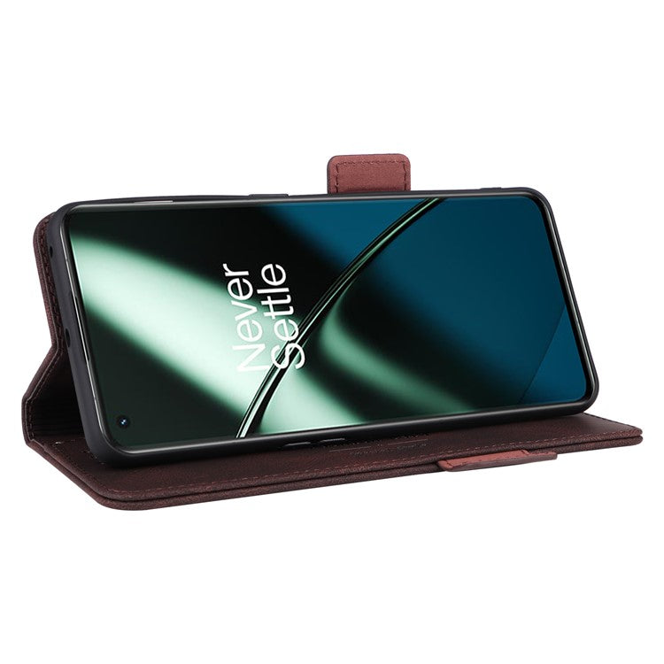 For OnePlus 11 5G Flip Cell Phone Cover Hardware Decor PU Leather Wallet Phone Case with Phone Stand Function - Coffee