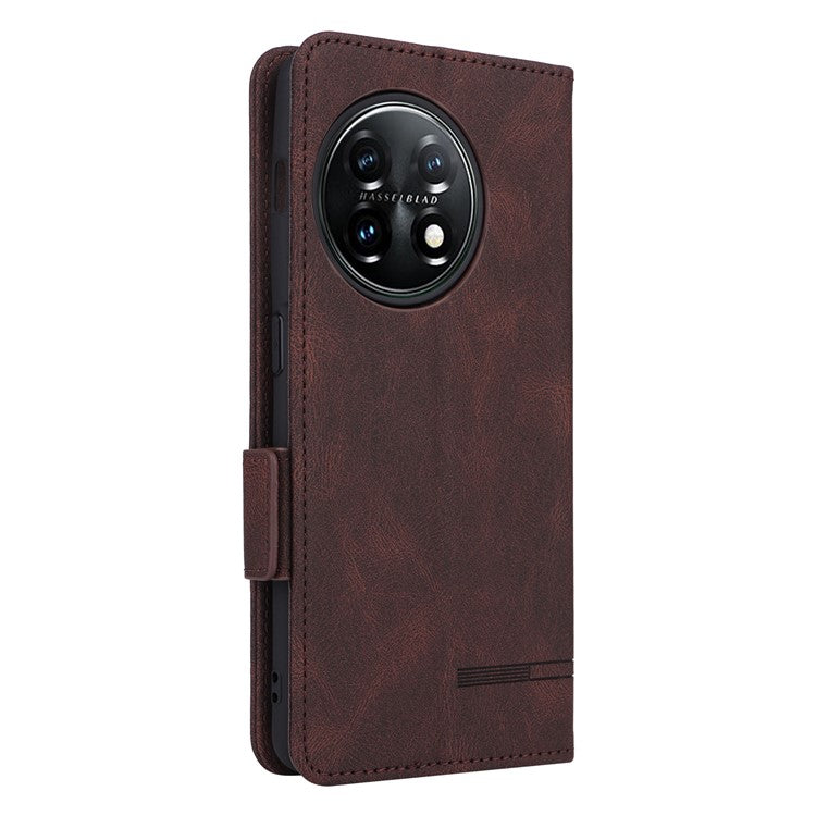 For OnePlus 11 5G Flip Cell Phone Cover Hardware Decor PU Leather Wallet Phone Case with Phone Stand Function - Coffee