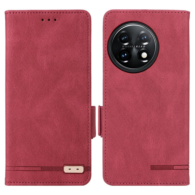 For OnePlus 11 5G Flip Cell Phone Cover Hardware Decor PU Leather Wallet Phone Case with Phone Stand Function - Rose