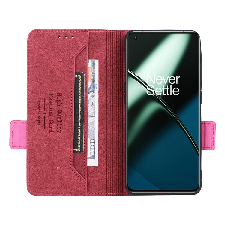 For OnePlus 11 5G Flip Cell Phone Cover Hardware Decor PU Leather Wallet Phone Case with Phone Stand Function - Rose