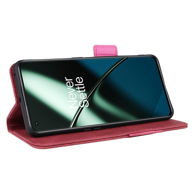 For OnePlus 11 5G Flip Cell Phone Cover Hardware Decor PU Leather Wallet Phone Case with Phone Stand Function - Rose