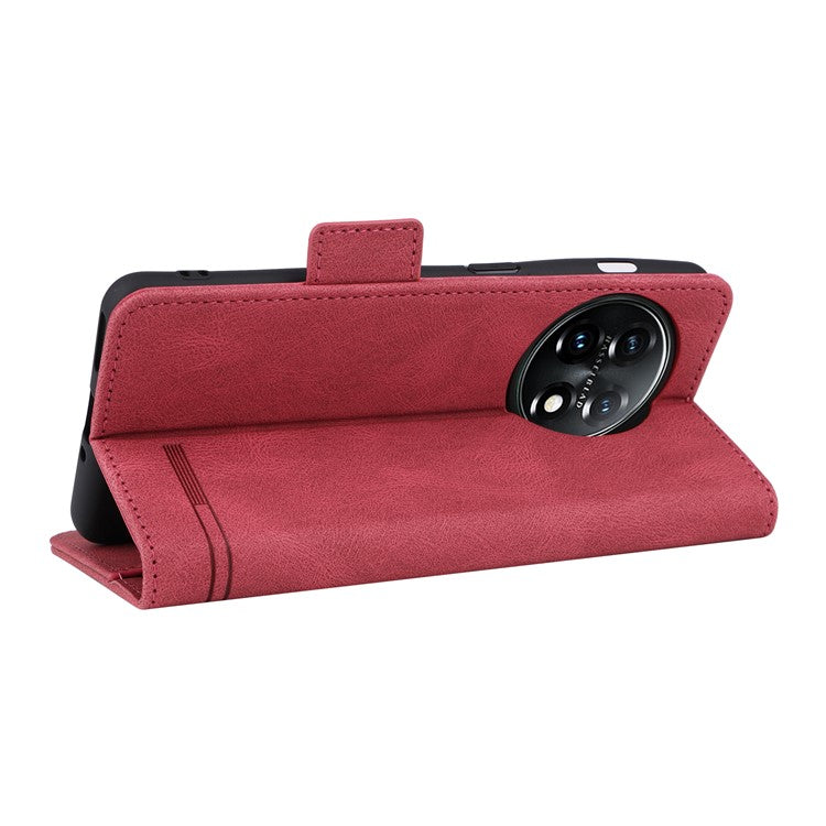 For OnePlus 11 5G Flip Cell Phone Cover Hardware Decor PU Leather Wallet Phone Case with Phone Stand Function - Rose