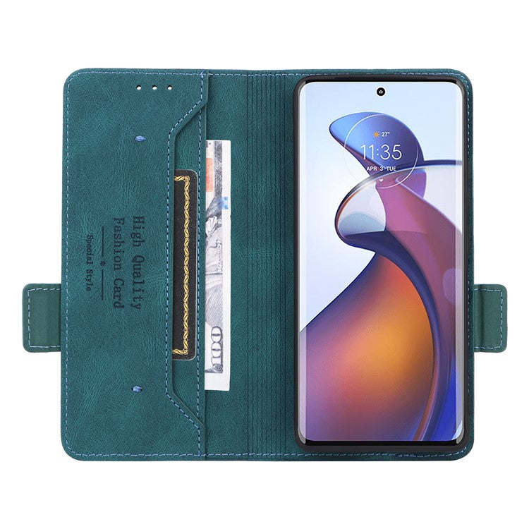 PU Leather Wallet Case for Motorola Edge 30 Fusion 5G / Moto S30 Pro 5G , Hardware Decor Stand Folio Phone Cover - Blue