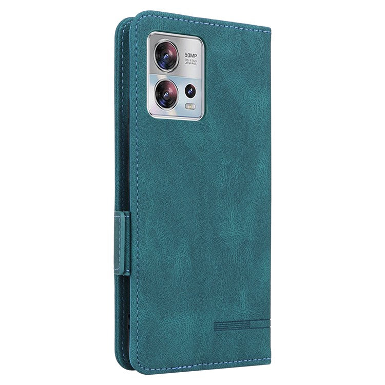 PU Leather Wallet Case for Motorola Edge 30 Fusion 5G / Moto S30 Pro 5G , Hardware Decor Stand Folio Phone Cover - Blue
