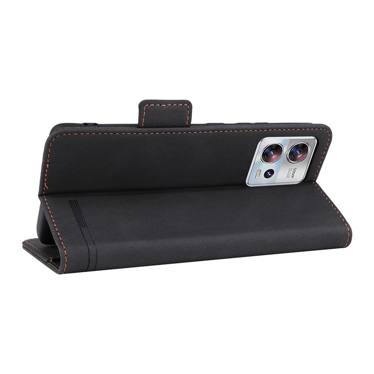 PU Leather Wallet Case for Motorola Edge 30 Fusion 5G / Moto S30 Pro 5G , Hardware Decor Stand Folio Phone Cover - Black