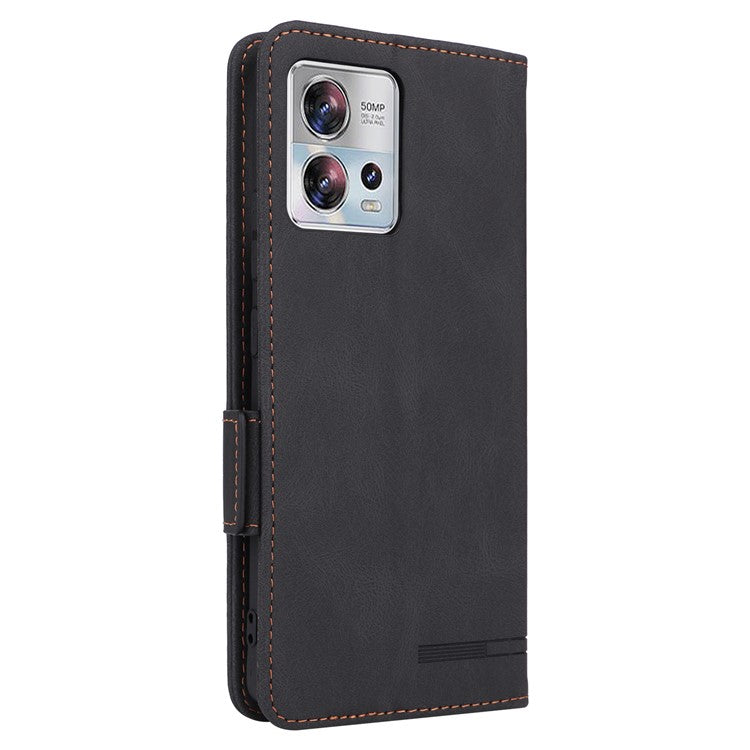 PU Leather Wallet Case for Motorola Edge 30 Fusion 5G / Moto S30 Pro 5G , Hardware Decor Stand Folio Phone Cover - Black