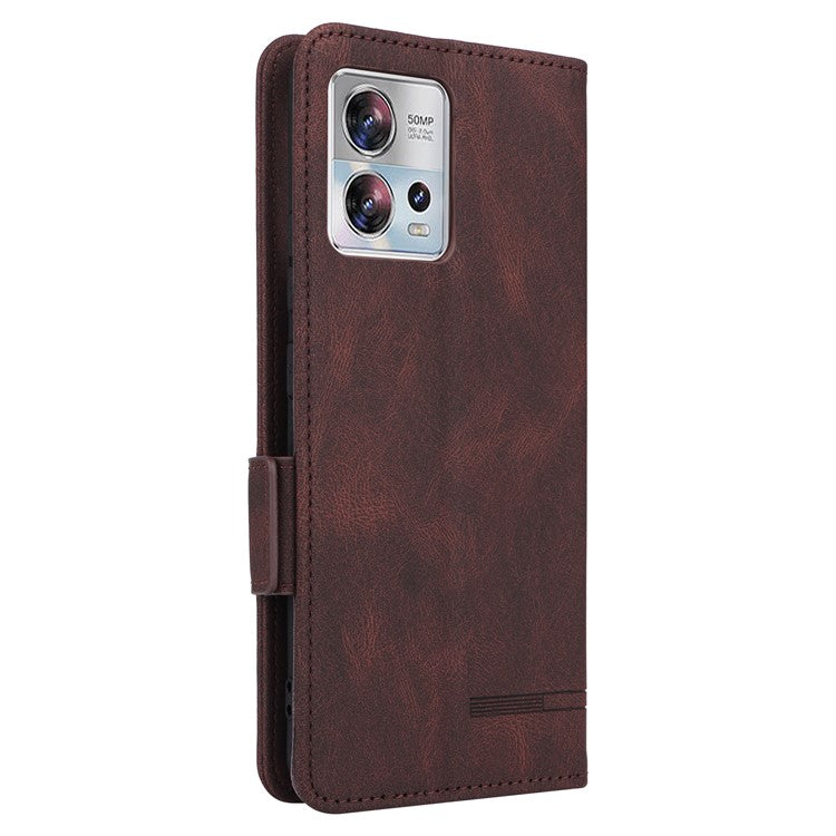 PU Leather Wallet Case for Motorola Edge 30 Fusion 5G / Moto S30 Pro 5G , Hardware Decor Stand Folio Phone Cover - Coffee