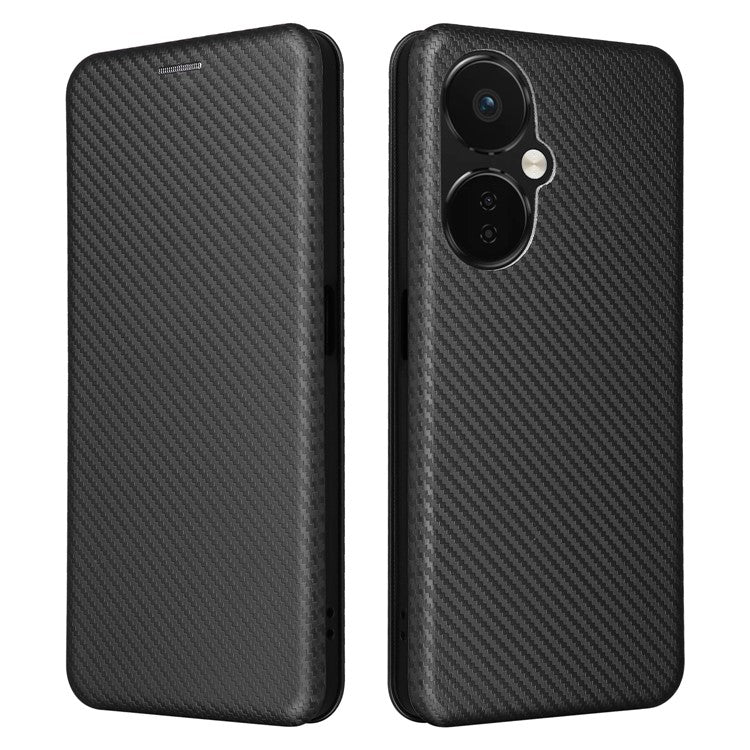 PU Leather Stand Case for OnePlus Nord CE 3 Lite 5G / Nord N30 5G , Magnetic Absorption Design Carbon Fiber Texture Phone Cover with Card Holder- Black