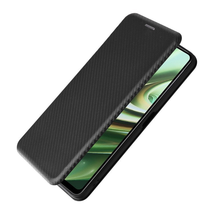 PU Leather Stand Case for OnePlus Nord CE 3 Lite 5G / Nord N30 5G , Magnetic Absorption Design Carbon Fiber Texture Phone Cover with Card Holder- Black